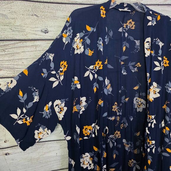 Maurices Navy Floral Kimono Cardigan 0/1 - Picture 5 of 10